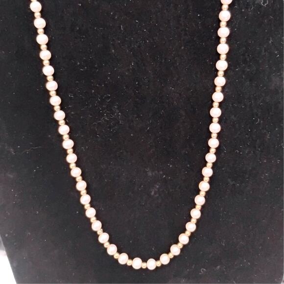 Vintage 14 kt gold and pearl necklace signed MO 14kt - Picture 2 of 10